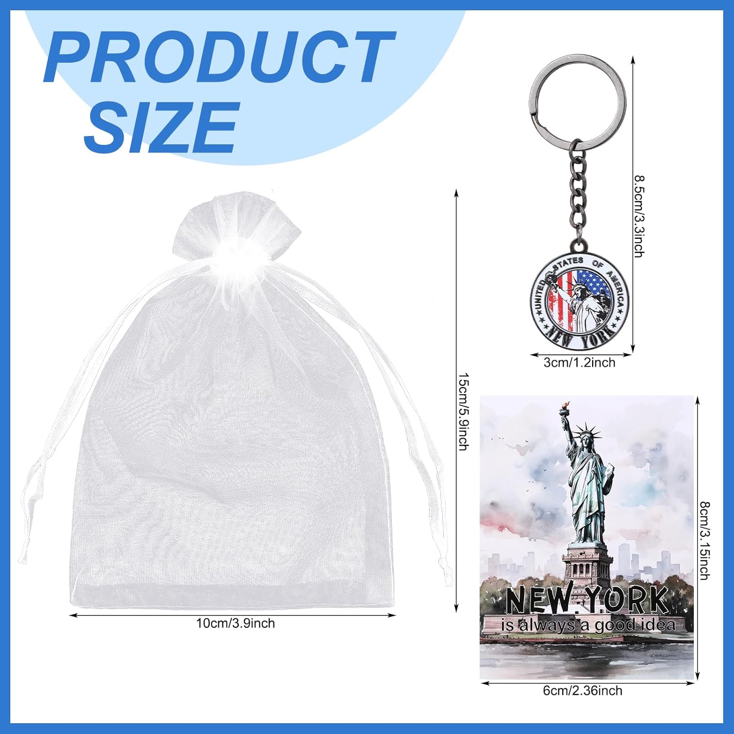 Sureio 24 Sets New York Keychains Gifts NYC Souvenirs American Patriotic Key Ring with Card Star USA Flag Statue of Liberty Key Ring - Image 2