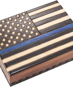 US American Flag with Blue Stripe Decorative Wooden Box Handmade Wood Keepsake from Poland