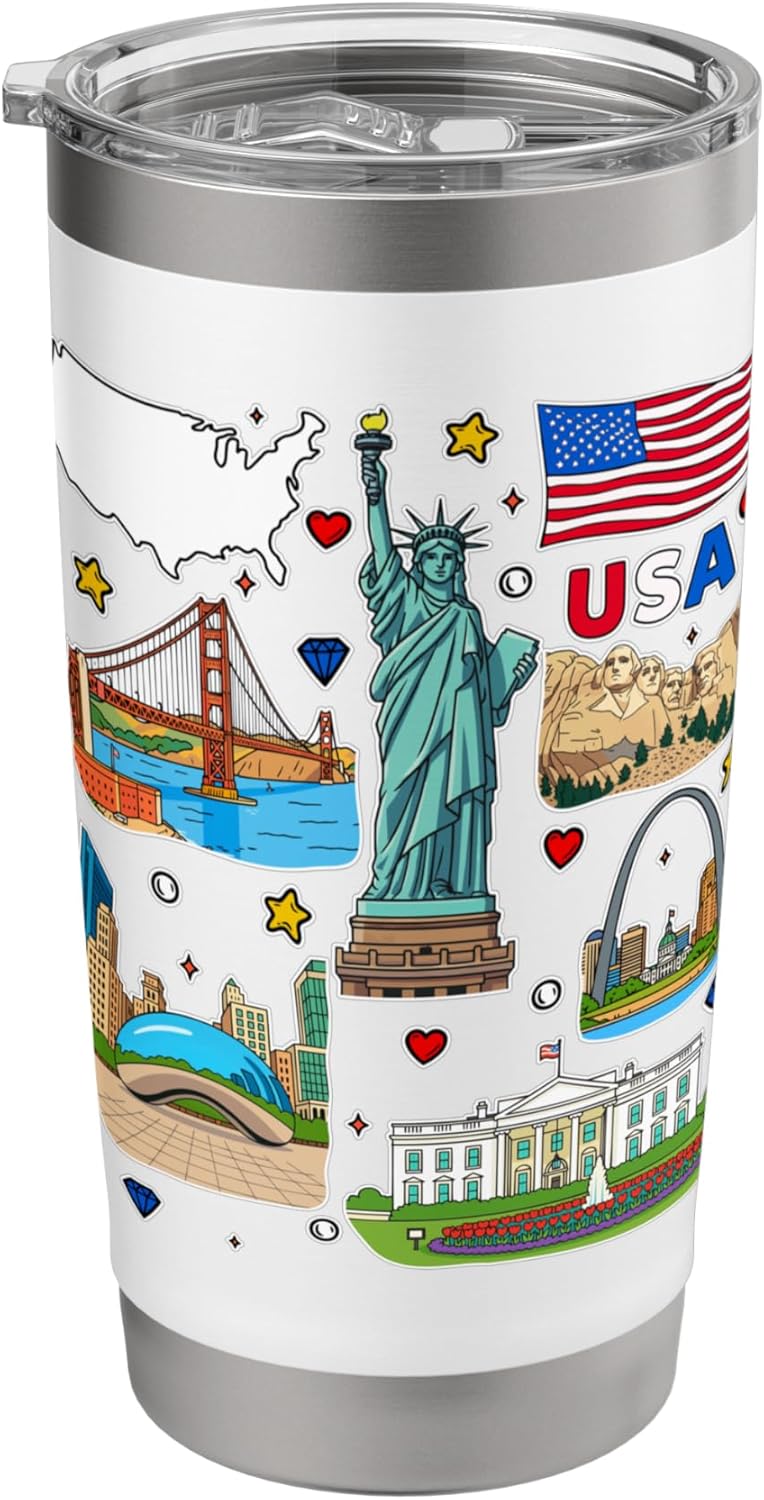 USA Landmarks T-Shirt, American Travel Souvenir Design Stainless Steel Insulated Tumbler