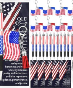 Sayglossy 15 Sets Valentines Souvenirs Gift American Flag Ballpoint Pen Flag USA Acrylic Keychain with The USA Patriotic Themed Card Souvenirs Gifts for Veteran Patriotic Party Supplies