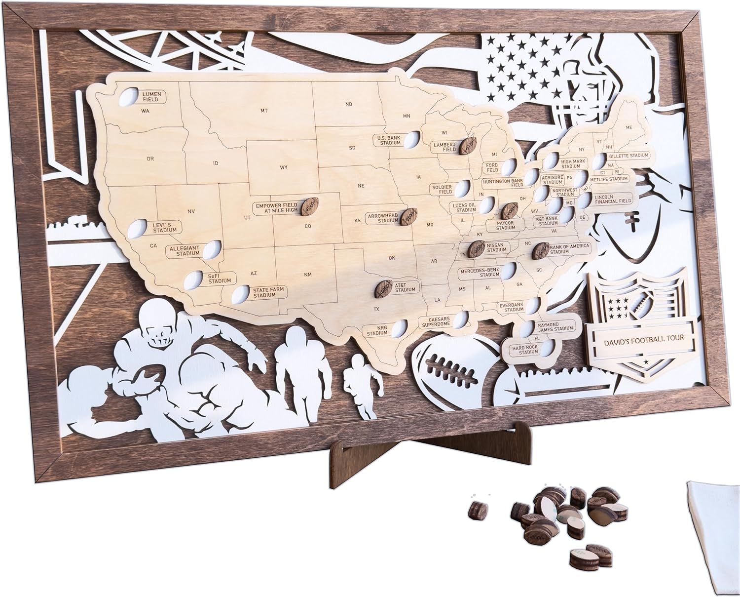 Football Stadium Bucket List - Personalized Wooden American Football Stadium Tracker Map - Custom Travel Map - Unique Gift for Football Fans - Image 2