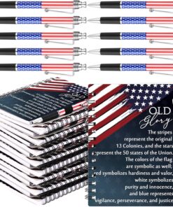 Resurhang 40 Pcs 20 Sets Veterans Gifts Bulk American Flag Patriotic Notebooks Red White Blue Spiral Notebooks with Bands Military Ballpoint Pens USA Stars Retractable Pens for Veterans Day Souvenirs