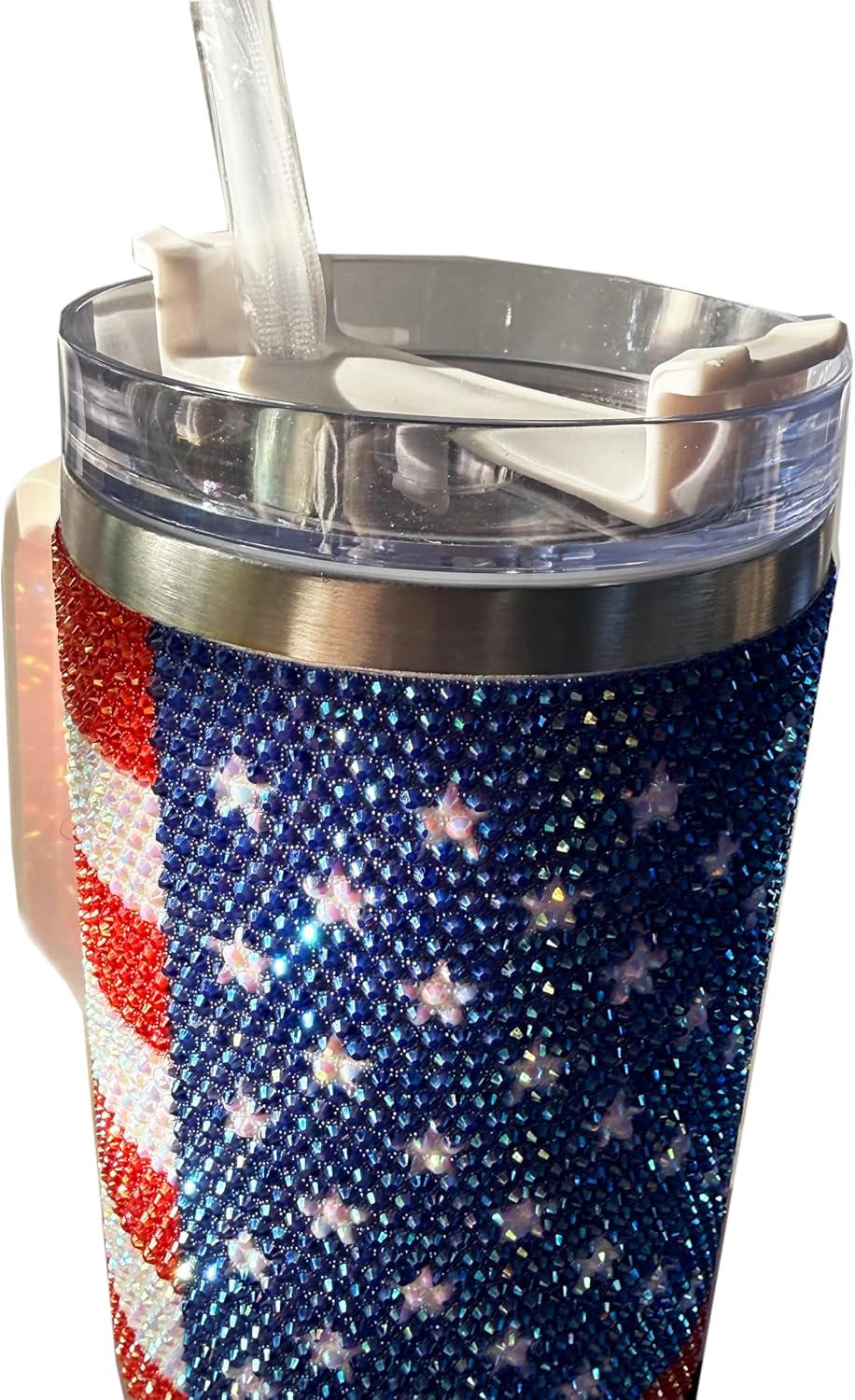 President Souvenirs USA Flag Bling Tumbler 40oz with Handle & Straw – Rhinestone American Flag Travel Cup, Glitter Patriotic Mug for Women, Independence Day Gift, Stainless Steel Insulated - Image 6
