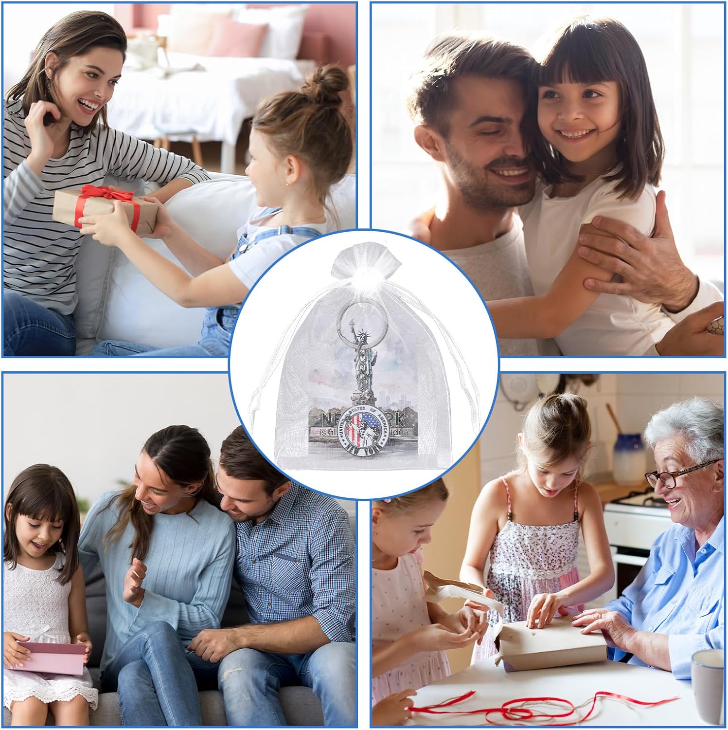 Sureio 24 Sets New York Keychains Gifts NYC Souvenirs American Patriotic Key Ring with Card Star USA Flag Statue of Liberty Key Ring - Image 6