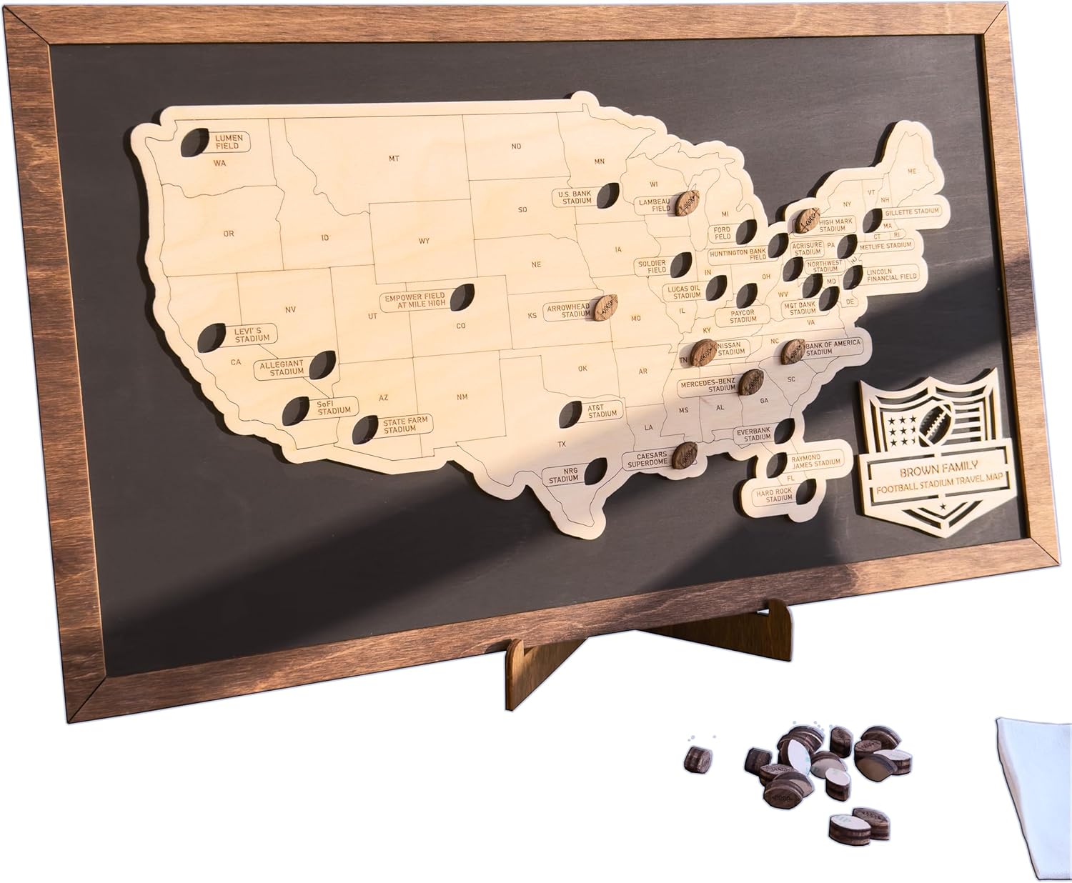 Football Stadium Bucket List - Personalized Wooden American Football Stadium Tracker Map - Custom Travel Map - Unique Gift for Football Fans - Image 4