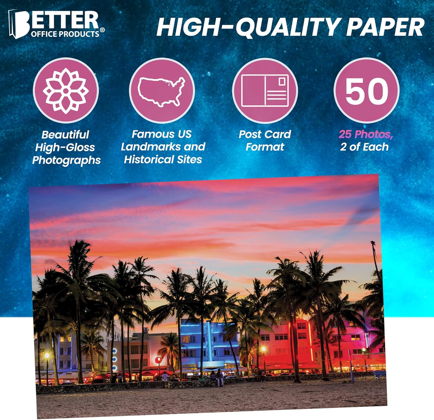 Better Office Products 50 Pack Travel Postcards, Famous US Landmarks and Historical Sites, High Gloss Photo Post Cards, 4 x 6 inch, 25 Amazing Photos of National Landmarks - Image 3