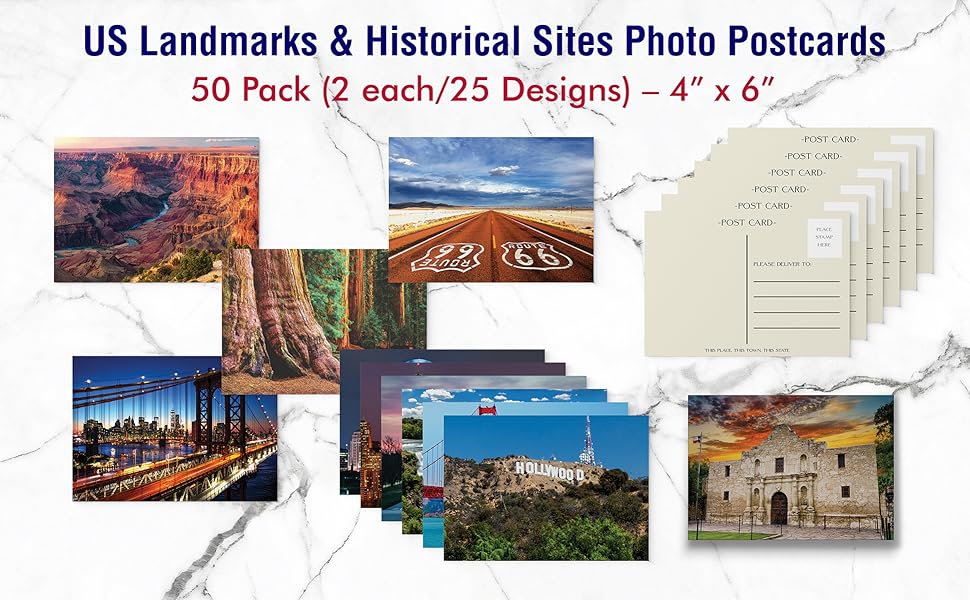Better Office Products 50 Pack Travel Postcards, Famous US Landmarks and Historical Sites, High Gloss Photo Post Cards, 4 x 6 inch, 25 Amazing Photos of National Landmarks - Image 9